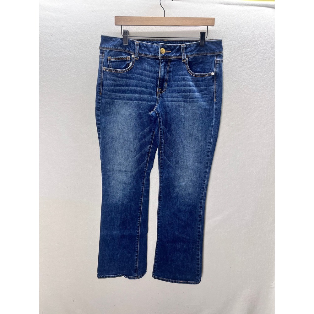 American Eagle Kick Boot Jeans Women 12 Blue Denim Stretch Flap Pocket 3376